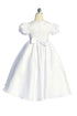 Girls White Babydoll Embroidered Puff Sleeve Satin Communion Dress 6-16